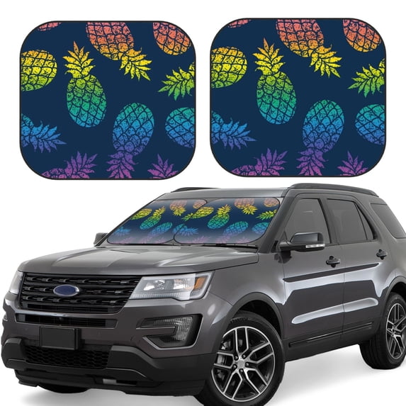 Disketp 2 Piece Abstract Bright Pineapple Fruit Retro Pattern Windshield Sunshades,Folding Windshield Sun Shade For Car Suv Trucks Sedan,Blocks Uv Rays Sun Visor Protector-Small
