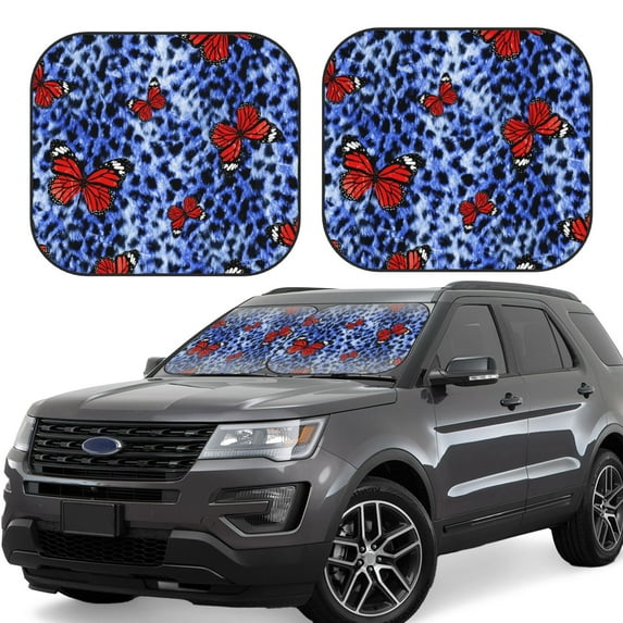 Disketp 2 Piece Abstract Colorful Butterflies Pattern Windshield Sunshades,Folding Windshield Sun Shade For Car Suv Trucks Sedan,Blocks Uv Rays Sun Visor Protector-Large
