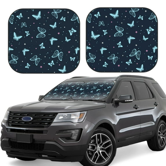 Disketp 2 Piece Beautiful Butterflies Pattern Windshield Sunshades,Folding Windshield Sun Shade For Car Suv Trucks Sedan,Blocks Uv Rays Sun Visor Protector-Large