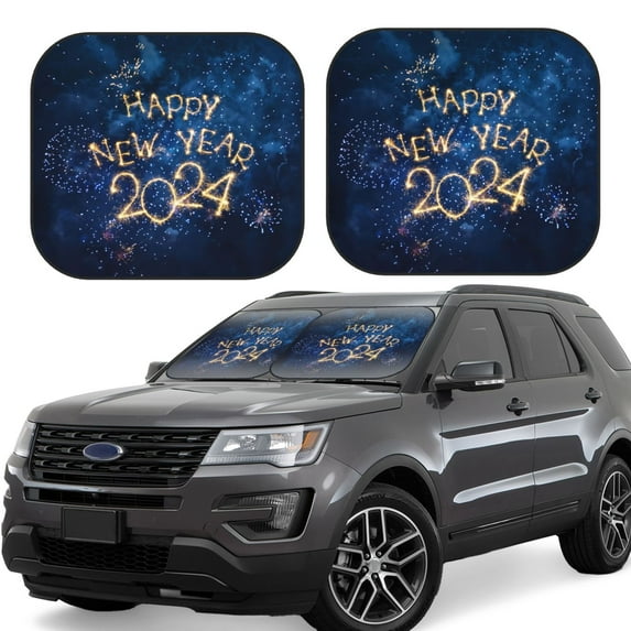 Disketp 2 Piece Beautiful New Year 2024 Pattern Windshield Sunshades,Folding Windshield Sun Shade For Car Suv Trucks Sedan,Blocks Uv Rays Sun Visor Protector-Medium