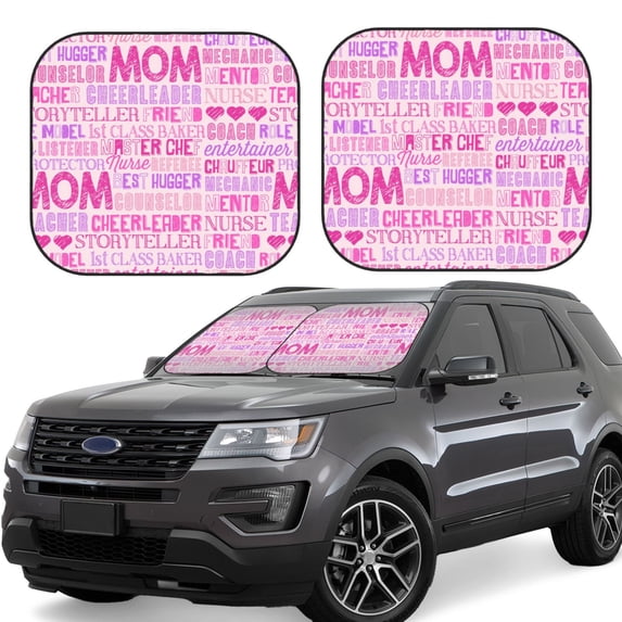 Disketp 2 Piece Best Mom Ever Pattern Windshield Sunshades,Folding Windshield Sun Shade For Car Suv Trucks Sedan,Blocks Uv Rays Sun Visor Protector-Medium