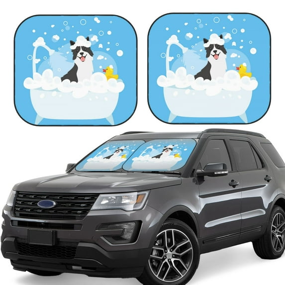 Disketp 2 Piece Collie In Bathtub Pattern Windshield Sunshades,Folding Windshield Sun Shade For Car Suv Trucks Sedan,Blocks Uv Rays Sun Visor Protector-Medium