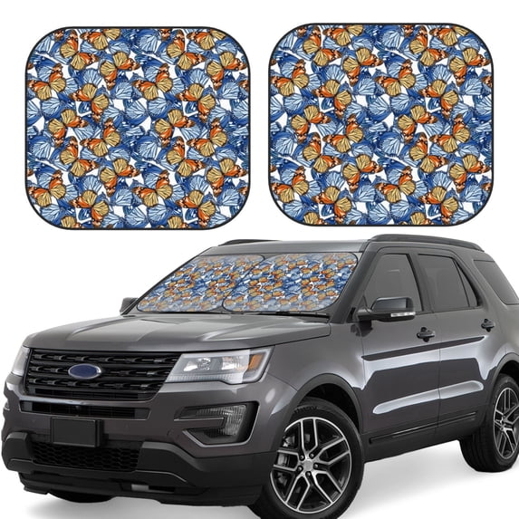 Disketp 2 Piece Colorful Butterfly1 Pattern Windshield Sunshades,Folding Windshield Sun Shade For Car Suv Trucks Sedan,Blocks Uv Rays Sun Visor Protector-Medium