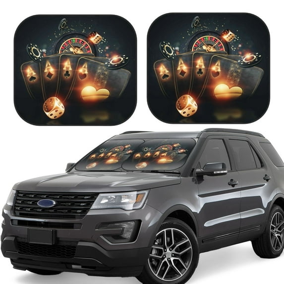 Disketp 2 Piece Creative Casino Pattern Windshield Sunshades,Folding Windshield Sun Shade For Car Suv Trucks Sedan,Blocks Uv Rays Sun Visor Protector-Medium