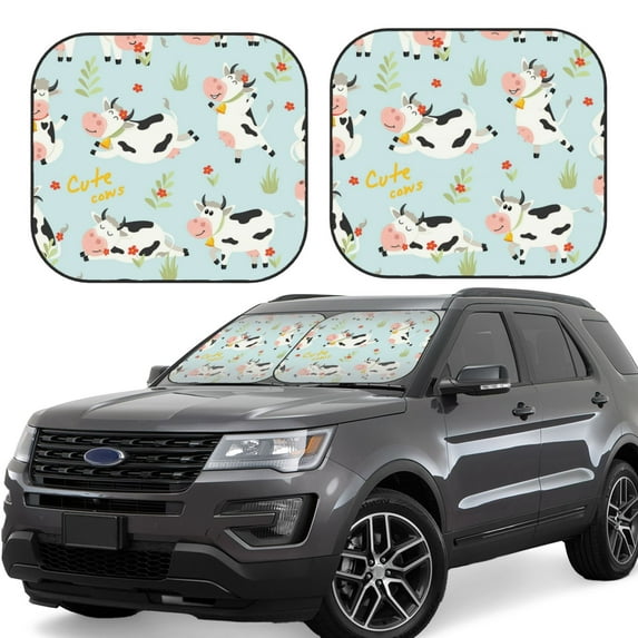 Disketp 2 Piece Cute Cows Pattern Windshield Sunshades,Folding Windshield Sun Shade For Car Suv Trucks Sedan,Blocks Uv Rays Sun Visor Protector-Medium