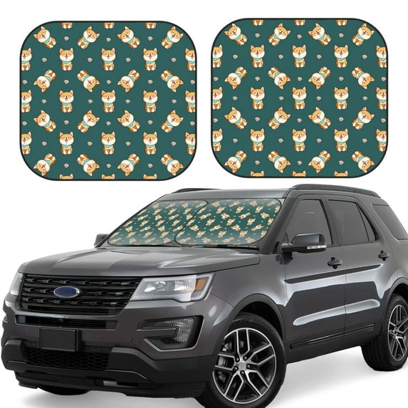 Disketp 2 Piece Cute Shiba Pattern Windshield Sunshades,Folding Windshield Sun Shade For Car Suv Trucks Sedan,Blocks Uv Rays Sun Visor Protector-Large