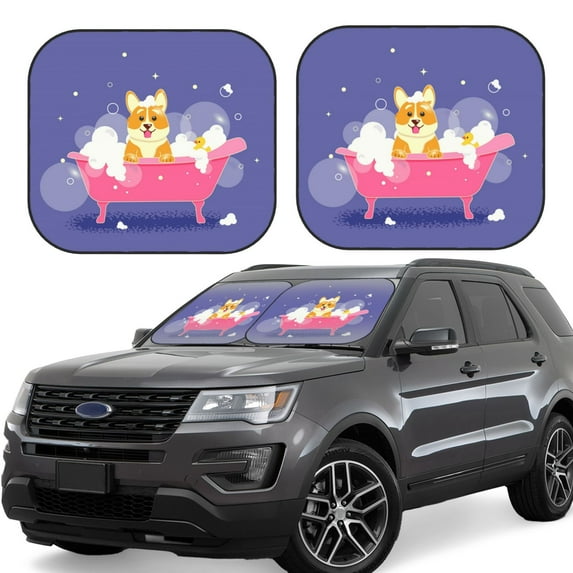 Disketp 2 Piece Dog Washes In A Pink Bath Pattern Windshield Sunshades,Folding Windshield Sun Shade For Car Suv Trucks Sedan,Blocks Uv Rays Sun Visor Protector-Large