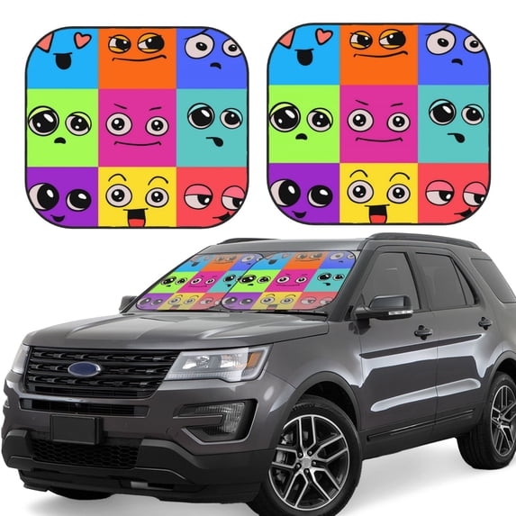 Disketp 2 Piece Doodle Faces Emotions Pattern Windshield Sunshades,Folding Windshield Sun Shade For Car Suv Trucks Sedan,Blocks Uv Rays Sun Visor Protector-Small