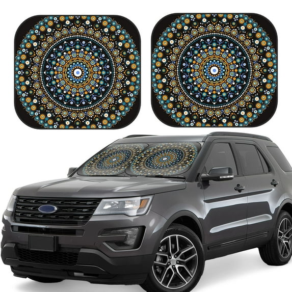 Disketp 2 Piece Dot Mandala Pattern Windshield Sunshades,Folding Windshield Sun Shade For Car Suv Trucks Sedan,Blocks Uv Rays Sun Visor Protector-Medium