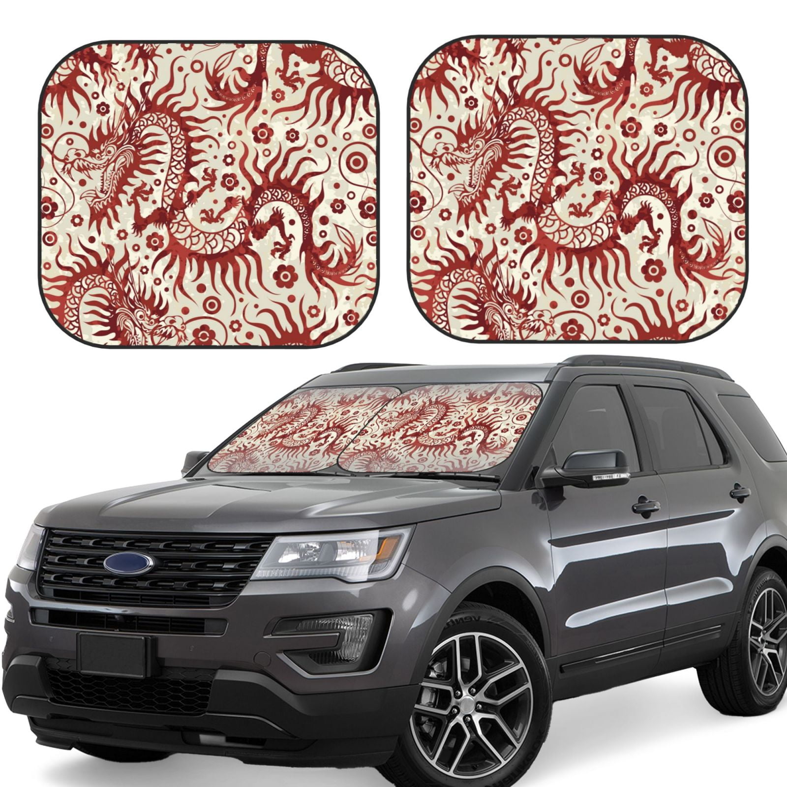Disketp 2 Piece Dragons1 Pattern Windshield Sunshades,Folding