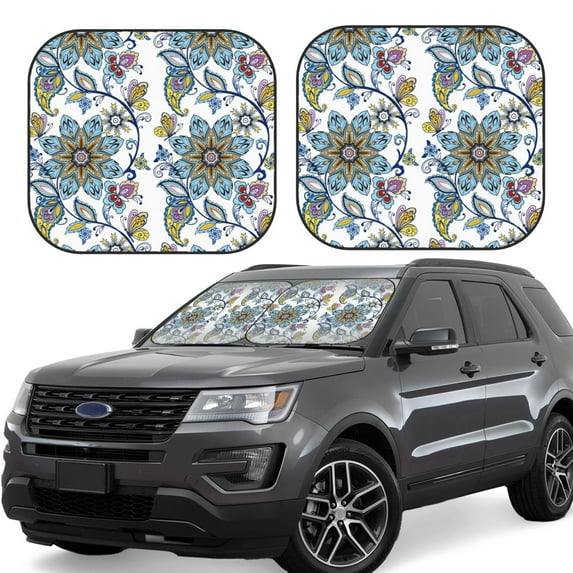 Disketp 2 Piece Flowers And Butterflies Pattern Windshield Sunshades,Folding Windshield Sun Shade For Car Suv Trucks Sedan,Blocks Uv Rays Sun Visor Protector-Large