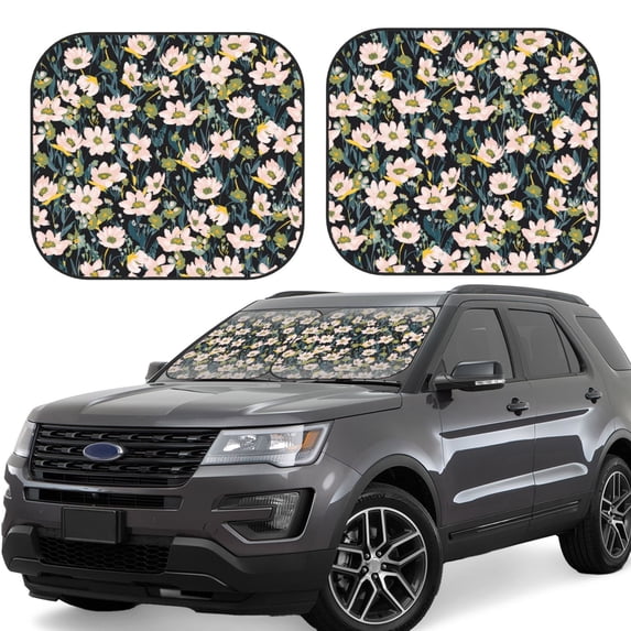 Disketp 2 Piece Flowers Pattern Windshield Sunshades,Folding Windshield Sun Shade For Car Suv Trucks Sedan,Blocks Uv Rays Sun Visor Protector-Small
