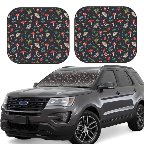 Disketp 2 Piece Forest Flora And Insects Pattern Windshield Sunshades,Folding Windshield Sun Shade For Car Suv Trucks Sedan,Blocks Uv Rays Sun Visor Protector-Small