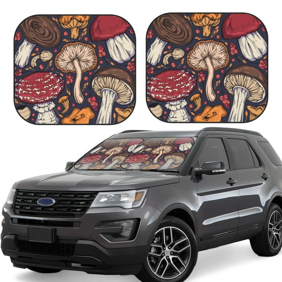 Disketp 2 Piece Forest Wild Mushroom Pattern Windshield Sunshades,Folding Windshield Sun Shade For Car Suv Trucks Sedan,Blocks Uv Rays Sun Visor Protector-Small
