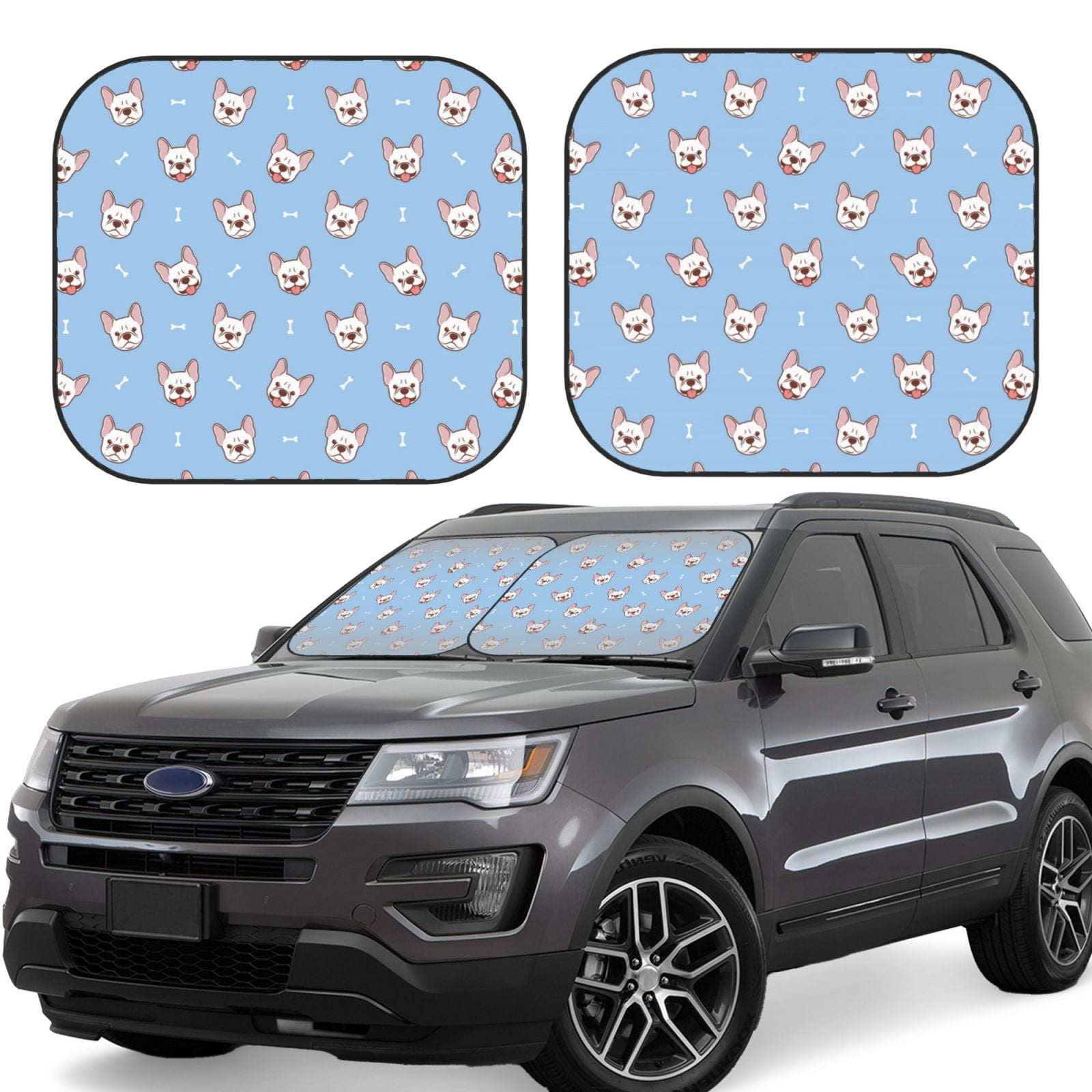 Disketp 2 Piece French Bulldog Head Pattern Windshield Sunshades ...