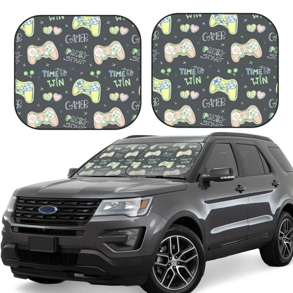Disketp 2 Piece Gamers Pattern Windshield Sunshades,Folding Windshield Sun Shade For Car Suv Trucks Sedan,Blocks Uv Rays Sun Visor Protector-Small