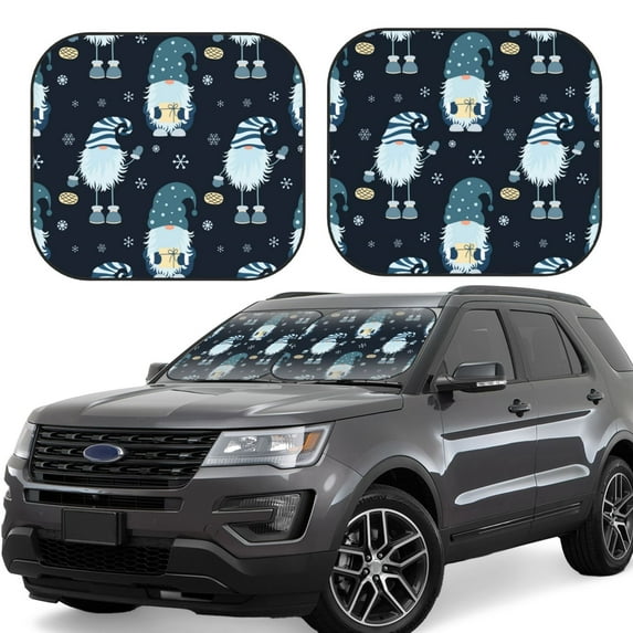 Disketp 2 Piece Gnome And Snowflakes Pattern Windshield Sunshades,Folding Windshield Sun Shade For Car Suv Trucks Sedan,Blocks Uv Rays Sun Visor Protector-Medium