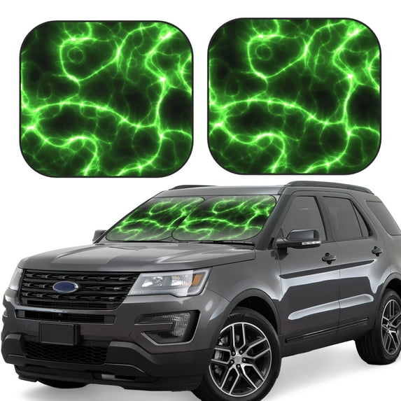 Disketp 2 Piece Green Lightning Pattern Windshield Sunshades,Folding Windshield Sun Shade For Car Suv Trucks Sedan,Blocks Uv Rays Sun Visor Protector-Medium