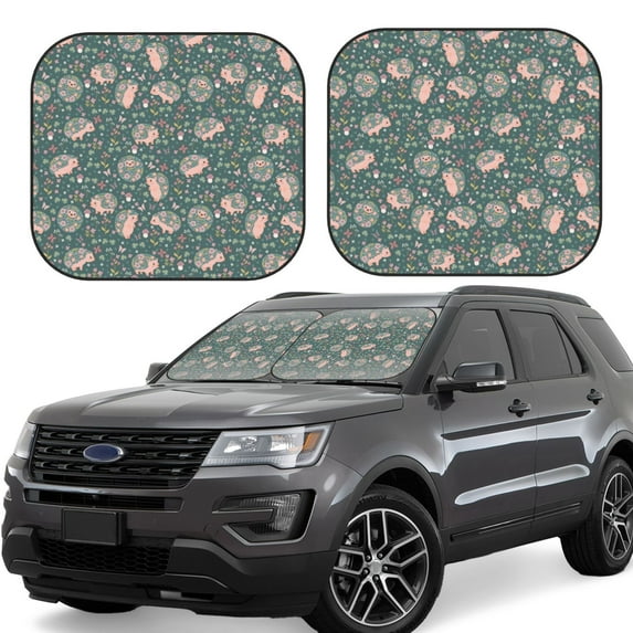 Disketp 2 Piece Hedgehogs And Flowers Pattern Windshield Sunshades,Folding Windshield Sun Shade For Car Suv Trucks Sedan,Blocks Uv Rays Sun Visor Protector-Large