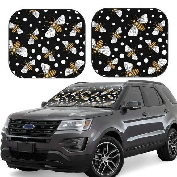 Disketp 2 Piece Honey Bees At Night Pattern Windshield Sunshades,Folding Windshield Sun Shade For Car Suv Trucks Sedan,Blocks Uv Rays Sun Visor Protector-Small