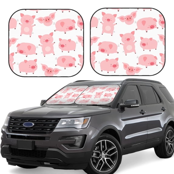 Disketp 2 Piece Kawaii Pigs Pattern Windshield Sunshades,Folding Windshield Sun Shade For Car Suv Trucks Sedan,Blocks Uv Rays Sun Visor Protector-Large