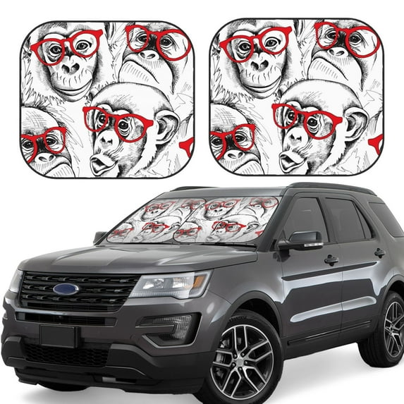 Disketp 2 Piece Monkey Pattern Windshield Sunshades,Folding Windshield Sun Shade For Car Suv Trucks Sedan,Blocks Uv Rays Sun Visor Protector-Large