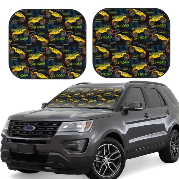 Disketp 2 Piece Monster Truck1 Pattern Windshield Sunshades,Folding Windshield Sun Shade For Car Suv Trucks Sedan,Blocks Uv Rays Sun Visor Protector-Small