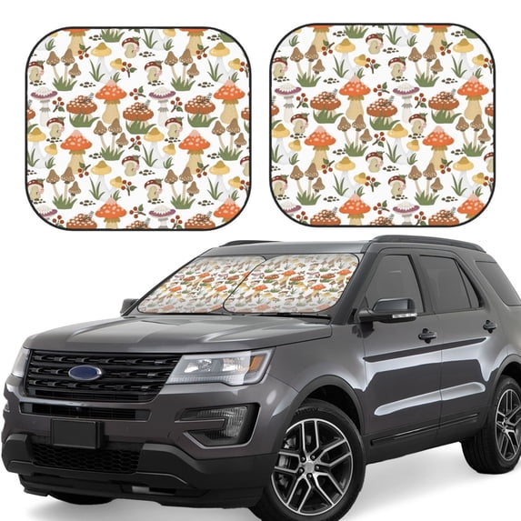 Disketp 2 Piece Mushrooms Pattern Windshield Sunshades,Folding Windshield Sun Shade For Car Suv Trucks Sedan,Blocks Uv Rays Sun Visor Protector-Large