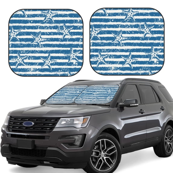 Disketp 2 Piece Ocean On Striped Pattern Windshield Sunshades,Folding Windshield Sun Shade For Car Suv Trucks Sedan,Blocks Uv Rays Sun Visor Protector-Large