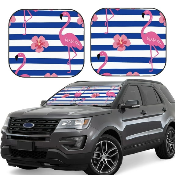 Disketp 2 Piece Pink Flamingo Pattern Windshield Sunshades,Folding Windshield Sun Shade For Car Suv Trucks Sedan,Blocks Uv Rays Sun Visor Protector-Medium