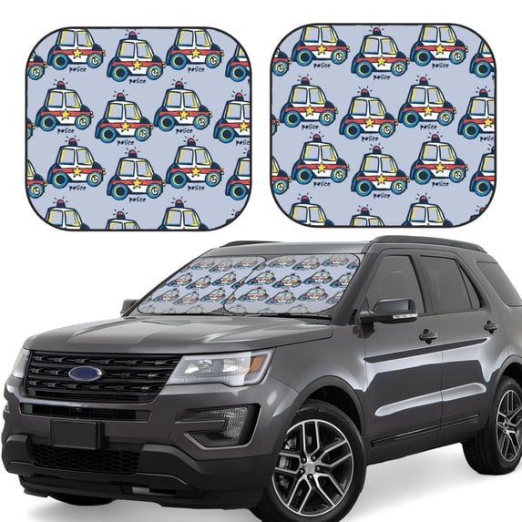 Disketp 2 Piece Police Car Pattern Windshield Sunshades,Folding Windshield Sun Shade For Car Suv Trucks Sedan,Blocks Uv Rays Sun Visor Protector-Small