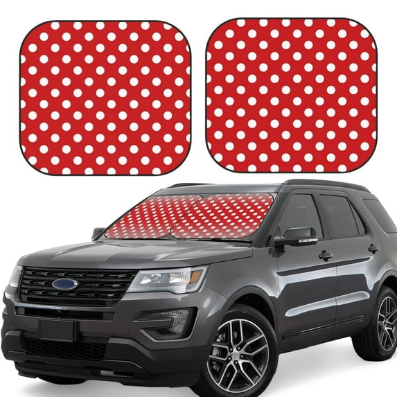 Disketp 2 Piece Red Polka Dot Pattern Windshield Sunshades,Folding Windshield Sun Shade For Car Suv Trucks Sedan,Blocks Uv Rays Sun Visor Protector-Large