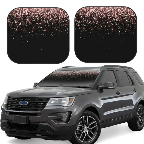 Disketp 2 Piece Rose Gold Glitter1 Pattern Windshield Sunshades,Folding Windshield Sun Shade For Car Suv Trucks Sedan,Blocks Uv Rays Sun Visor Protector-Small
