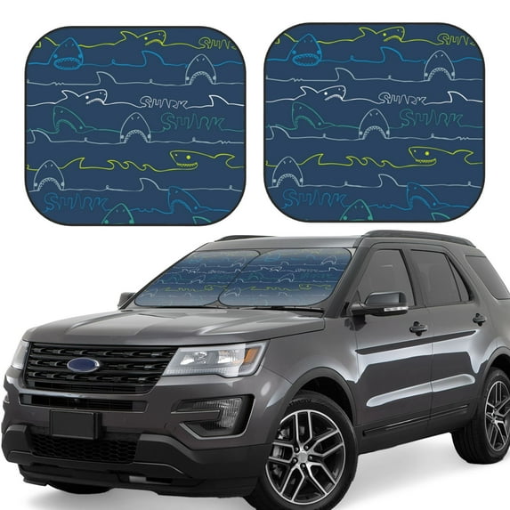 Disketp 2 Piece Shark Pattern Windshield Sunshades,Folding Windshield Sun Shade For Car Suv Trucks Sedan,Blocks Uv Rays Sun Visor Protector-Small