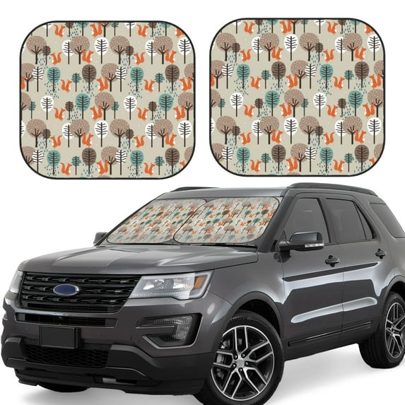 Disketp 2 Piece Squirrels And Trees Pattern Windshield Sunshades,Folding Windshield Sun Shade For Car Suv Trucks Sedan,Blocks Uv Rays Sun Visor Protector-Medium
