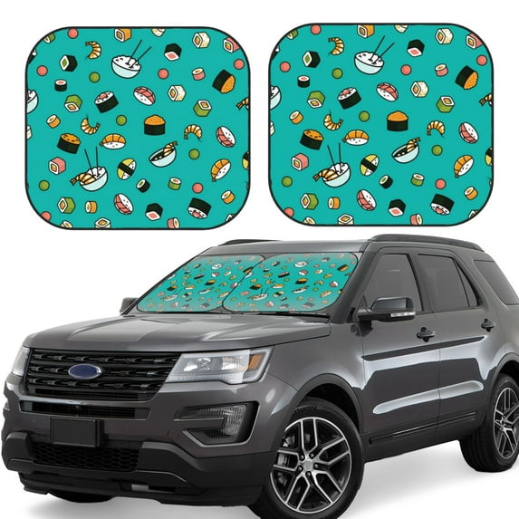 Disketp 2 Piece Sushi Pattern Windshield Sunshades,Folding Windshield Sun Shade For Car Suv Trucks Sedan,Blocks Uv Rays Sun Visor Protector-Medium