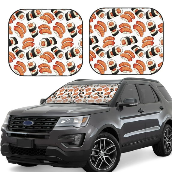 Disketp 2 Piece Sushi Roll Pattern Windshield Sunshades,Folding Windshield Sun Shade For Car Suv Trucks Sedan,Blocks Uv Rays Sun Visor Protector-Large