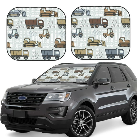 Disketp 2 Piece Tractor And Dumper Pattern Windshield Sunshades,Folding Windshield Sun Shade For Car Suv Trucks Sedan,Blocks Uv Rays Sun Visor Protector-Medium