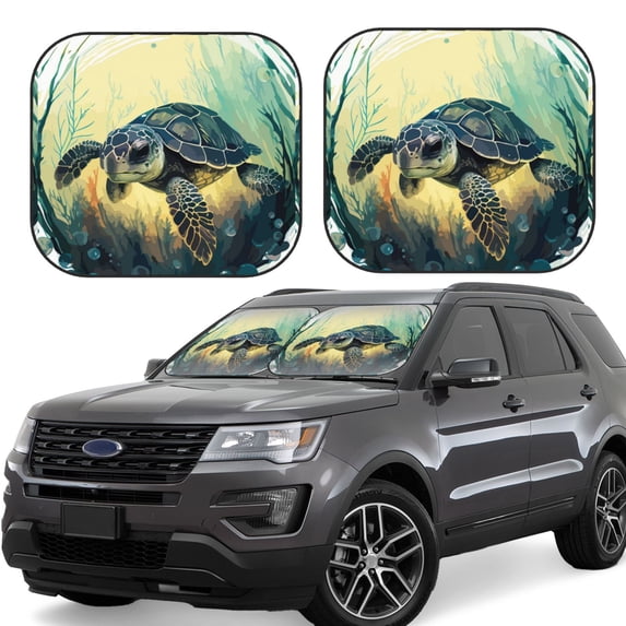 Disketp 2 Piece Watercolor Turtle2 Pattern Windshield Sunshades,Folding Windshield Sun Shade For Car Suv Trucks Sedan,Blocks Uv Rays Sun Visor Protector-Large