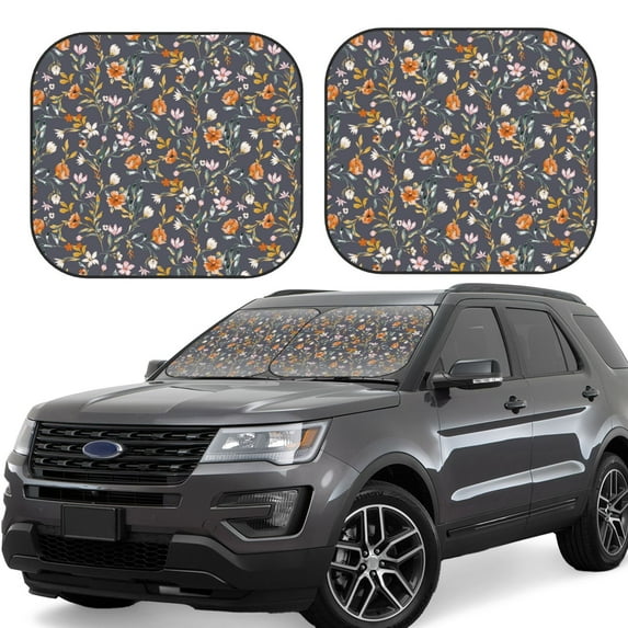 Disketp 2 Piece Wildflowers Pattern Windshield Sunshades,Folding Windshield Sun Shade For Car Suv Trucks Sedan,Blocks Uv Rays Sun Visor Protector-Large