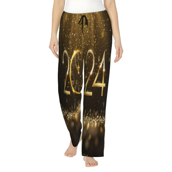Disketp 2024 Happy New Year Print Women'S Comfy Pajama Pants Casual Drawstring Palazzo Lounge Wide Leg Pants