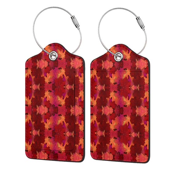 Disketp 4 Pcs Luggage Tag For Suitcase,Autumn Maple Leaves Leather Baggage Tag With Stainless Steel Loop Privacy Cover For Women Men Girls