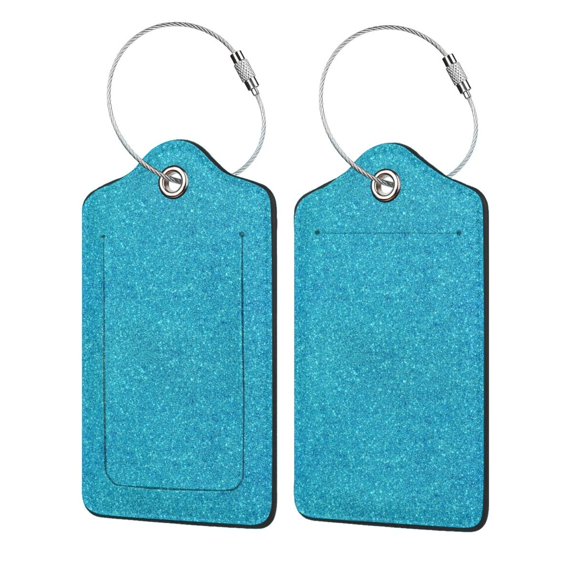 Disketp 4 Pcs Luggage Tag For Suitcase,Blue Glitter Leather Baggage Tag With Stainless Steel Loop Privacy Cover For Women Men Girls