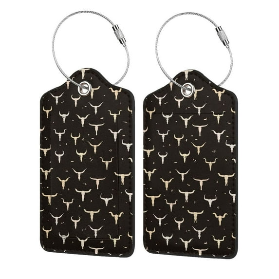 Disketp 4 Pcs Luggage Tag For Suitcase,Cow Skulls Leather Baggage Tag With Stainless Steel Loop Privacy Cover For Women Men Girls