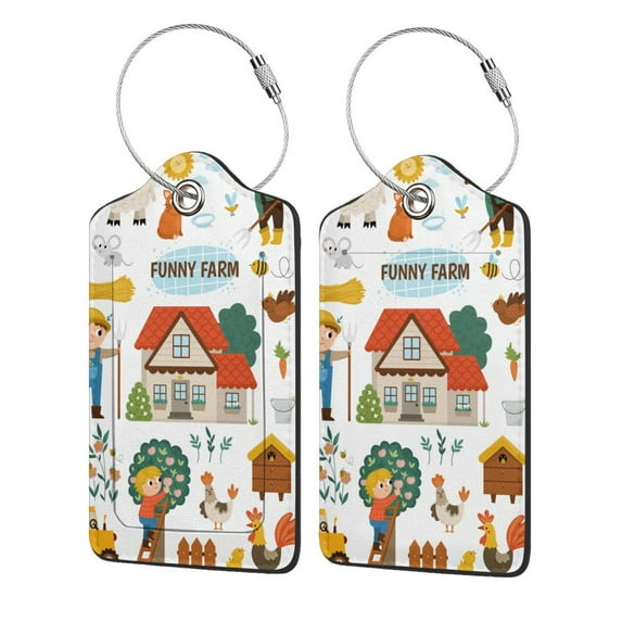 Disketp 4 Pcs Luggage Tag For Suitcase,Funny Farmers Leather Baggage Tag With Stainless Steel Loop Privacy Cover For Women Men Girls