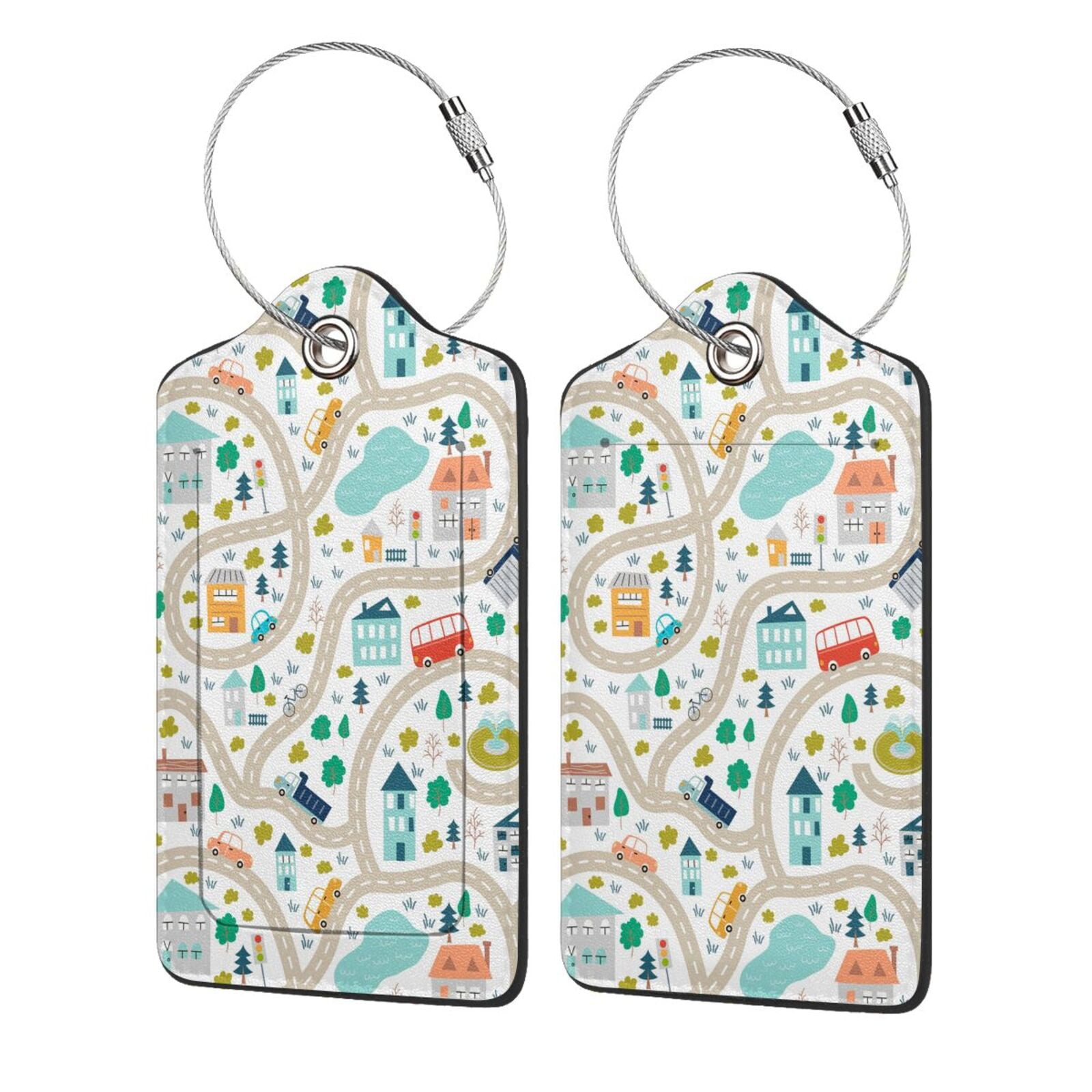 Disketp 4 Pcs Luggage Tag For Suitcase,Hand Drawn Cars Trucks Buses And ...
