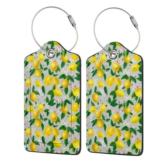 Disketp 4 Pcs Luggage Tag For Suitcase,Lemon1 Leather Baggage Tag With Stainless Steel Loop Privacy Cover For Women Men Girls
