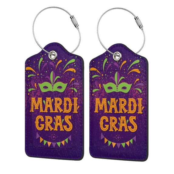 Disketp 4 Pcs Luggage Tag For Suitcase,Mardi Gras2 Leather Baggage Tag With Stainless Steel Loop Privacy Cover For Women Men Girls