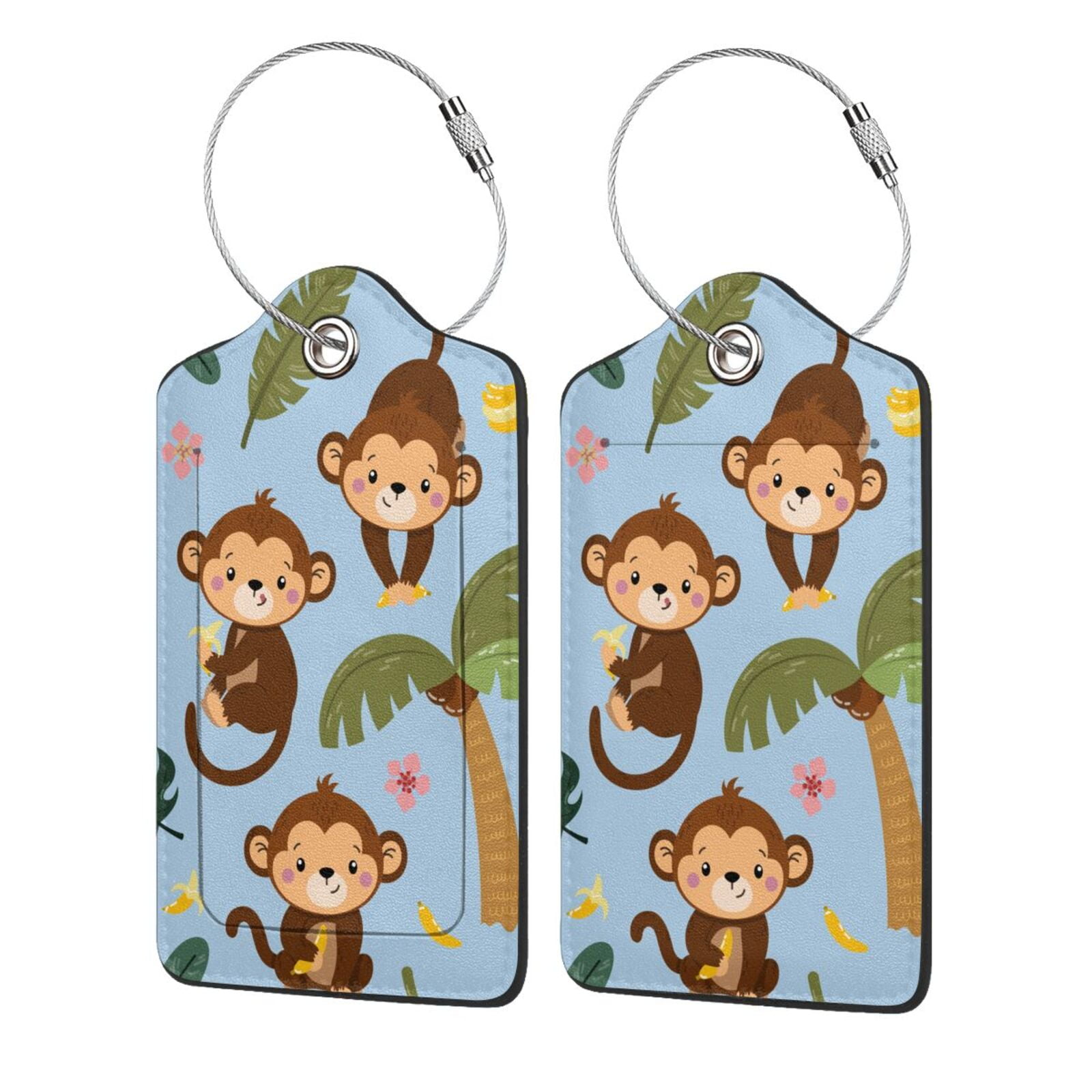 Disketp 4 Pcs Luggage Tag For Suitcase,Monkeys Swinging From Palms Leather Baggage Tag With