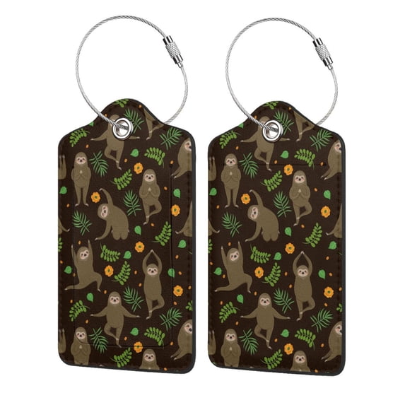 Disketp 4 Pcs Luggage Tag For Suitcase,Sloth Doing Yoga Leather Baggage Tag With Stainless Steel Loop Privacy Cover For Women Men Girls
